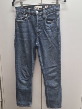 Re/Done Slim Straight Jeans in Washed Blue Denim